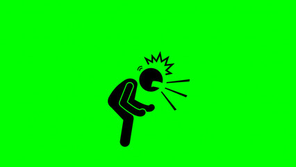 Stick Figure Pain Icon – Man in Shock and Crying Symbol on Green Background, Stick Figure Pain Icon – Man Screaming and Suffering Symbol, Cartoon Stickman in Agony – Funny Pain and Crying Illustration