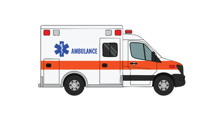 A Clean Illustration of a Modern Ambulance Vehicle Ready for Medical Emergency Response Dispatch and Patient Transport