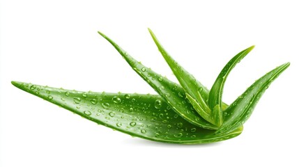 Obraz premium Single green aloe vera leaf isolated on transparent background, ideal for beauty or healthcare projects