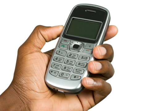 Vintage Mobile Phone in Black Male Hands Isolated PNG