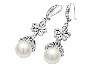 Elegant pearl and diamond drop earrings with floral motifs