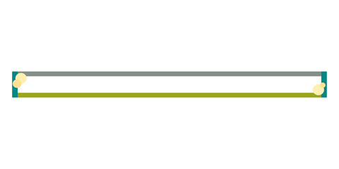 A clean and minimalist graphic featuring two parallel horizontal bars / lower , top bar is a solid gray and the bottom is a dark olive green. The ends of both bars are marked with a vertical teal line