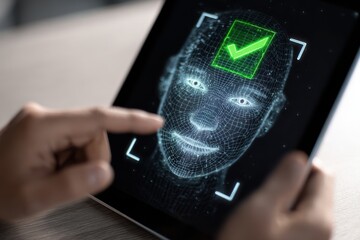 Digital face recognition technology in use on a tablet during a security verification process