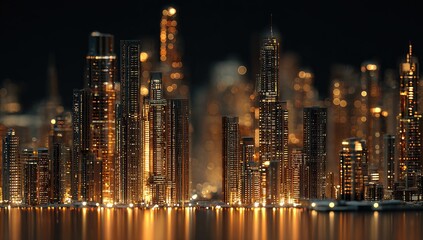 Fototapeta premium Night city skyline, illuminated, modern, abstract