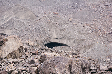 a crack in the glacier. A deep glacier fissure