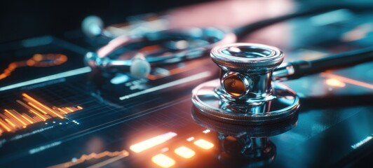 The stethoscope resting on a digital health monitoring interface