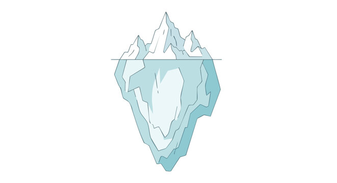 Illustrative iceberg drifting in the ocean symbolizing hidden complexities and challenges under the waterline drawing aesthetic of the polar landscape