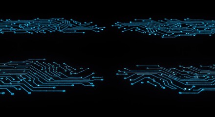 Futuristic digital circuit board lines on black background pattern