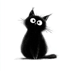 Fototapeta premium Cute black sketch cat with big eyes on white background
