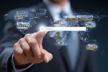 Digital interaction with global architecture showcased on a virtual map during a technology presentation