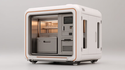 Obraz premium A sleek, modern kitchen appliance designed for food storage and preparation, featuring multiple compartments and advanced technology.