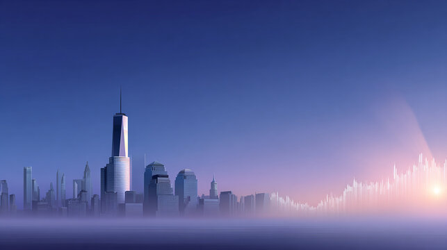 background of modern city skyline and tech lines