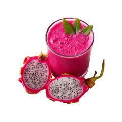 Refreshing dragon fruit smoothie with fresh fruit slices isolated on transparent background