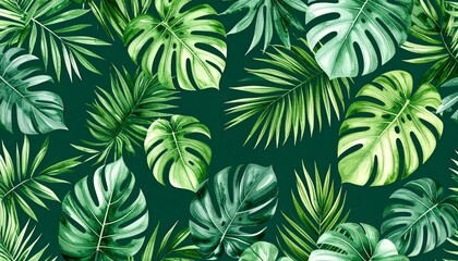 Lush tropical leaves on a rich green background.