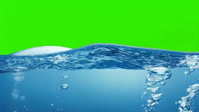 Clear Blue Water with Bubbles on Green Screen Background