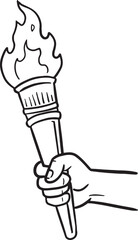 A hand-drawn vector illustration of a hand holding a flaming torch. This powerful symbol of leadership, victory, freedom, and enlightenment is perfect for designs related to sports, competition.