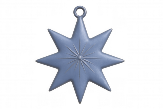 3d rendering of an eight-pointed blue christmas star ornament hanging, isolated on a transparent background - Powered by Adobe