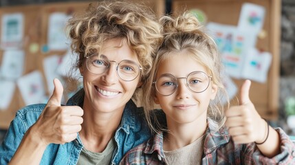 teacher and student making thumbs up gesture together