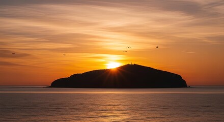 Sunset Silhouette of Island Golden Hour Seascape Photography