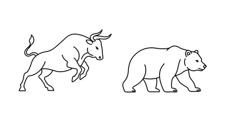 Fototapeta premium Bull and Bear Illustrative Line Art Representing Stock Market Trends