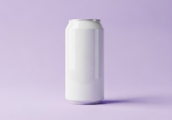 Blank white aluminum beverage can on a mauve background showcasing design opportunities