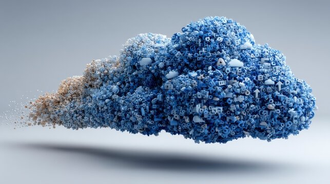 A digital cloud composed of various icons and symbols, illustrating the concept of technology and cloud computing in a creative, abstract form.