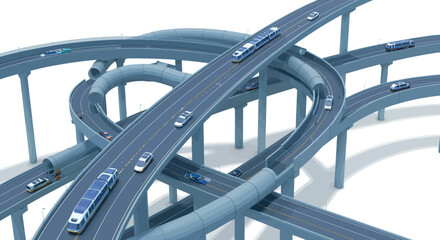 Modern elevated highway interchange with traffic in isometric urban design