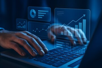 Analyzing data and working on a laptop. 