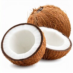 Fresh coconut halves with brown shell.