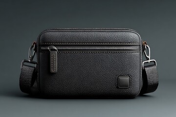 Naklejka premium Ebony patterned camera holder with fastener and shoulder belt sample 