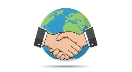 Global Partnership Handshake in Front of Earth Depicting International Collaboration, Cooperation, Agreements, Business, and Unity. Illustrative representation of a powerful visual concept