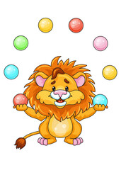 Cute Juggling Lion Vector Illustration