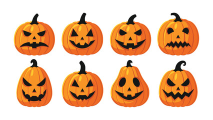 Carved Pumpkins for Halloween: An array of carved pumpkins with unique expressions are displayed, offering a delightful array of emotions, perfectly embodying the spirit of Halloween. 