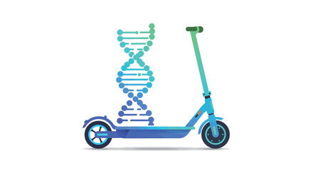 E-scooter with dna helix technology concept on white background