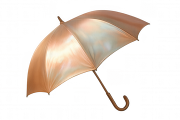 Closed beige umbrella with wooden handle, isolated on transparent background, ready for rain protection