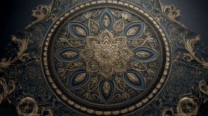 Obraz premium Intricate Gold and Black Mandala Design with Ornate Floral Elements for Artistic and Cultural Decor