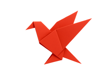 red origami bird, a beautiful and minimalist paper craft sculpture, showcasing the art of folding and design, isolated on a transparent background