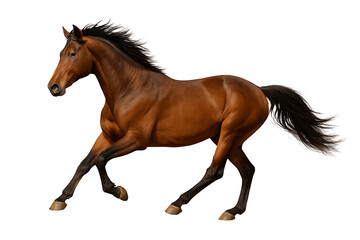 Obraz premium brown horse running, a powerful and graceful stallion in full gallop, showcasing its strength and wild beauty, isolated on a transparent background