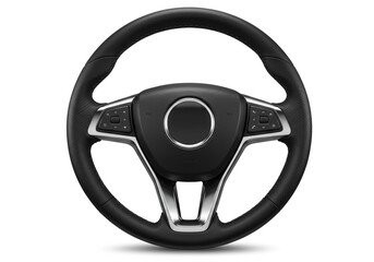 Black and Silver Modern Car Steering Wheel with Integrated Control Buttons