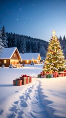 Fototapeta premium Snowy Christmas village at night (2)