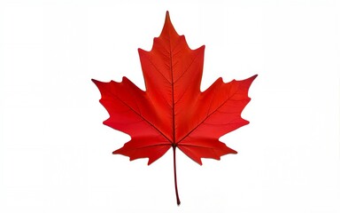 Vibrant red maple leaf isolated on white background, showcasing intricate details and natural beauty. High quality