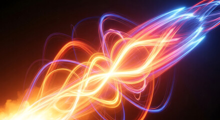 Obraz premium Abstract glowing neon waves in red and purple.