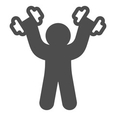 Obraz premium Athlete man lifting dumbbells solid icon, body building concept. Vector graphics. Man holding dumbbell, sport training sign on white background, glyph style icon for mobile or web design.