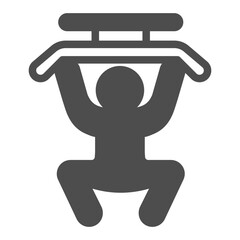 Athlete man in exercise machine solid icon, body building concept. Vector graphics. Man power lifting for arms, training sign on white background, glyph style icon for mobile or web design.