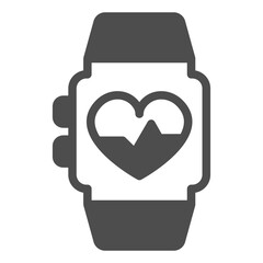 Smart watch solid icon, body building concept. Vector graphics. Fitness bracelet, mini device with heartbeat rate sensor sign on white background, glyph style icon for mobile or web design.