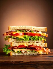 A layered bacon, cheese, and tomato sandwich