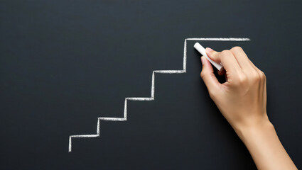 Conceptual Steps to Success Drawn in Chalk on a Dark Blackboard Illustrating Career Growth and Ascending to a Higher Level of Achievement Representing Ambition and Aspirations