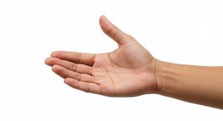 Welcoming Gesture of an Open Hand, Palm Up, Isolated on White.