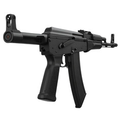 Modern Assault Machine Gun with Tactical Rail and Extended Magazine, Side View, Transparent Background