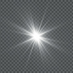 Sparkling stars, twinkling and flashing lights. Collection of various light effects on a black background. Realistic vector graphics